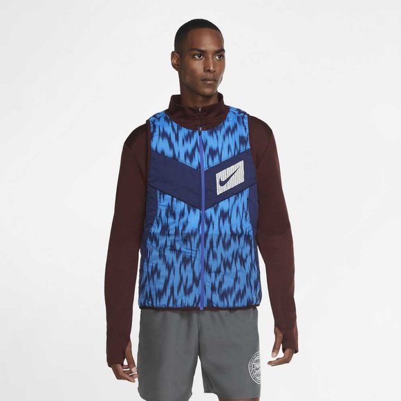 Nike AeroLayer Wild Running Puffer Vest Red Blue CU6058-624 Jogging Reversible - Picture 6 of 12